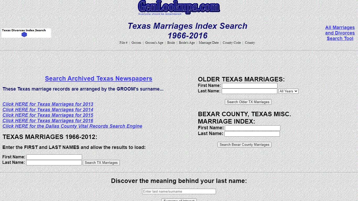 Texas Marriages Search Engine 1966-2016 - GenLookups